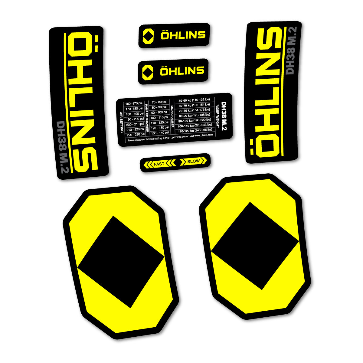 Stickers for Öhlins DH38 M.2 2027, Fork vinyl decals - Lemon Yellow
