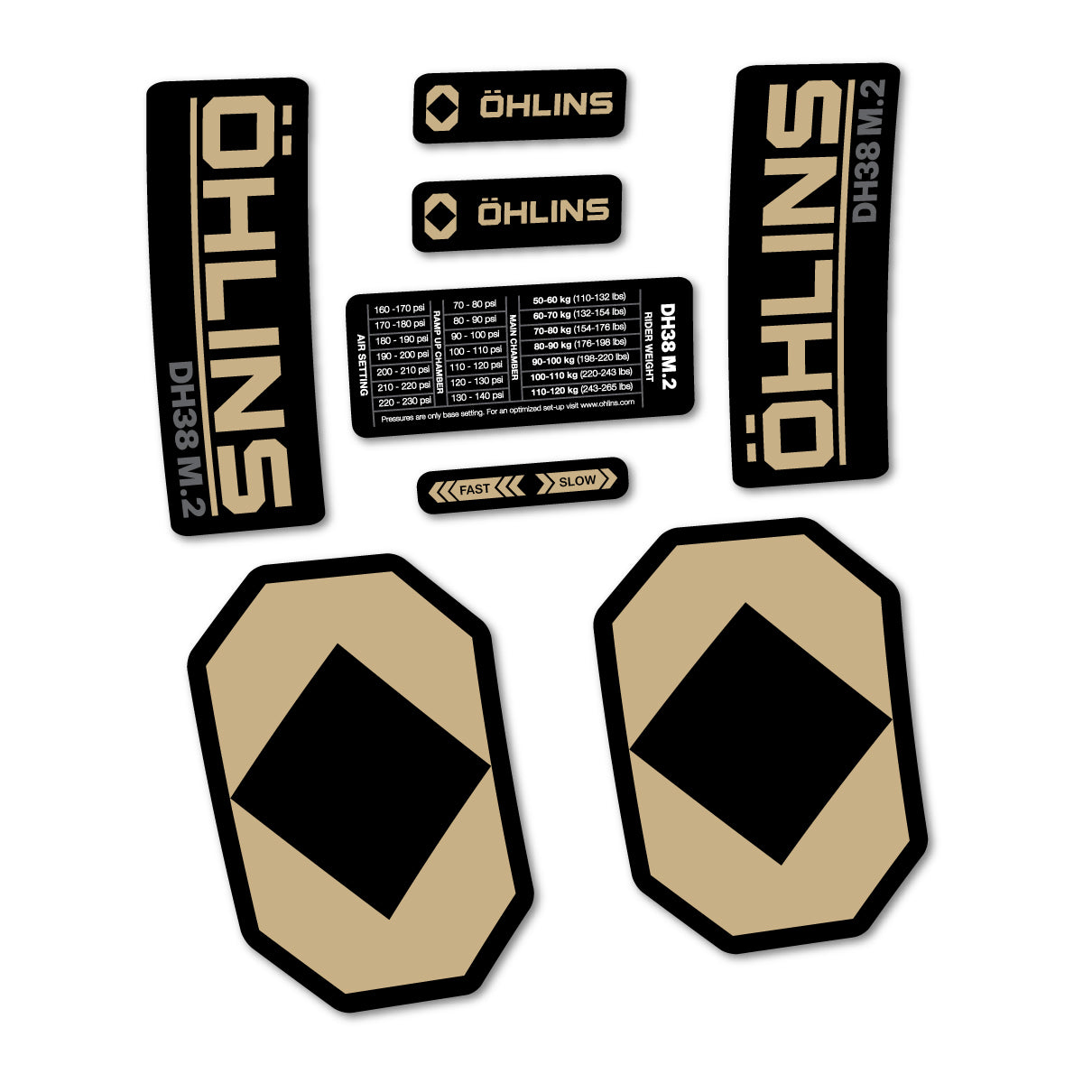 Stickers for Öhlins DH38 M.2 2027, Fork vinyl decals - Sand