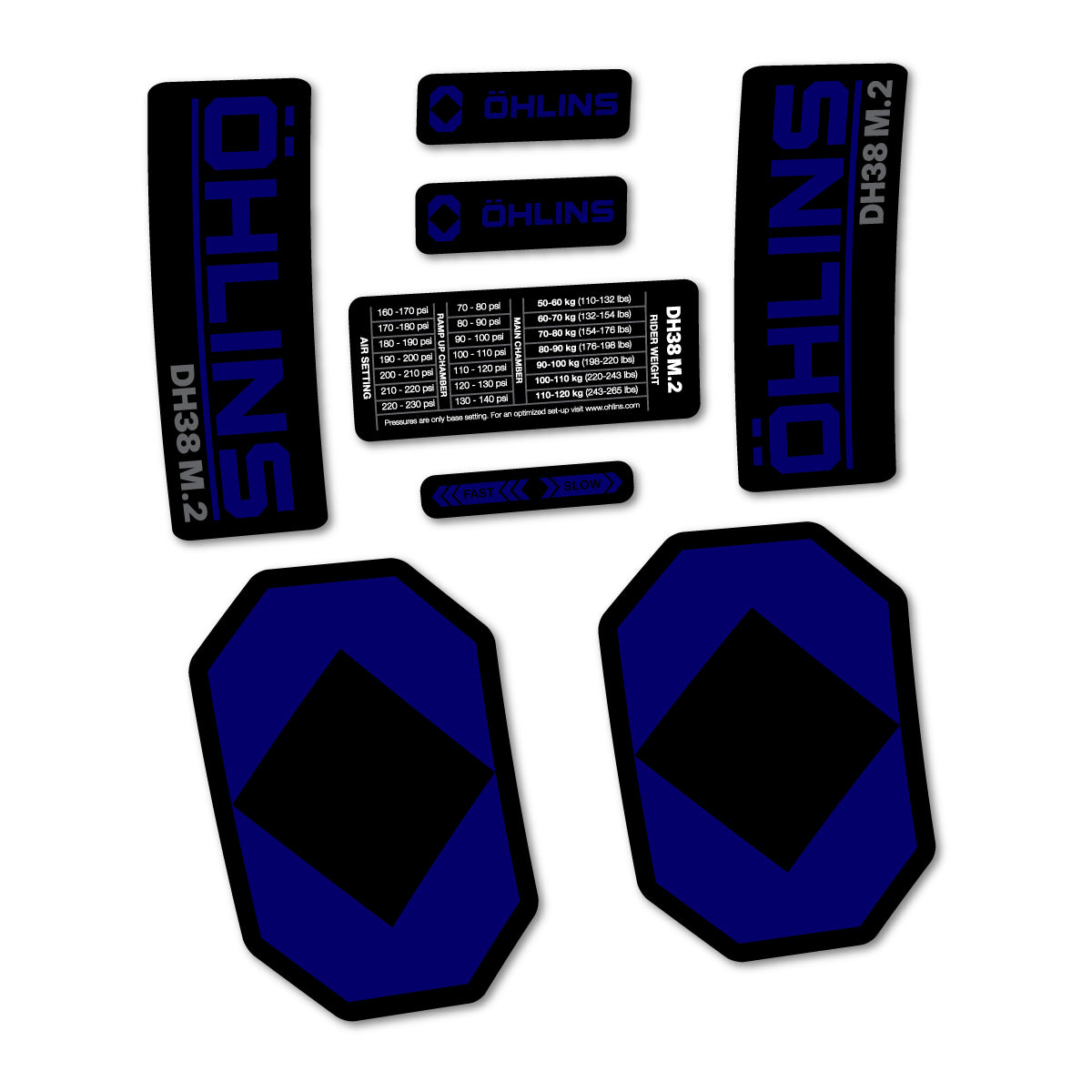 Stickers for Öhlins DH38 M.2 2027, Fork vinyl decals - Scandinavian Blue