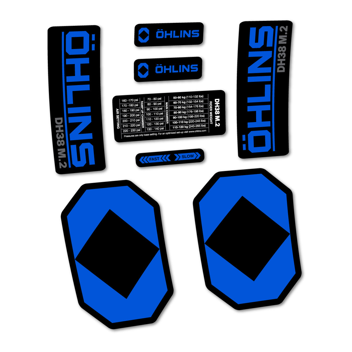 Stickers for Öhlins DH38 M.2 2027, Fork vinyl decals - Sea Blue
