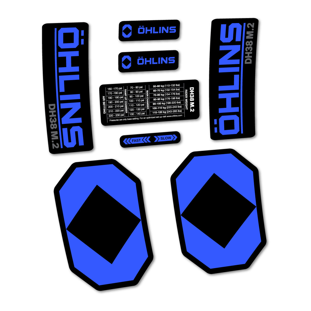 Stickers for Öhlins DH38 M.2 2027, Fork vinyl decals - Medium Blue