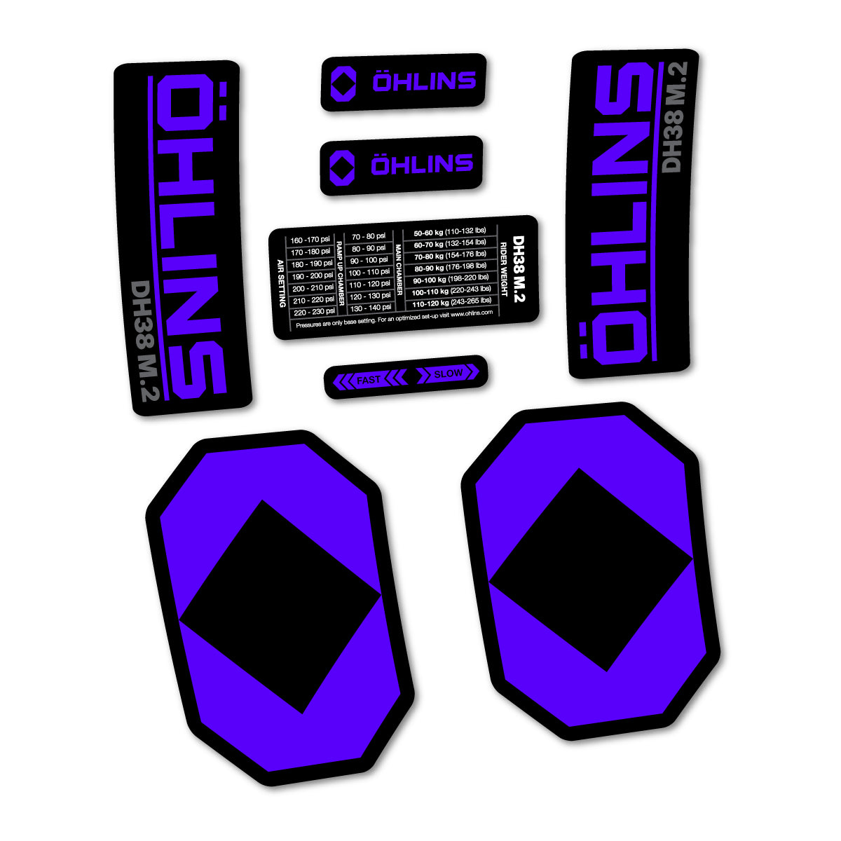 Stickers for Öhlins DH38 M.2 2027, Fork vinyl decals - Reflex Blue