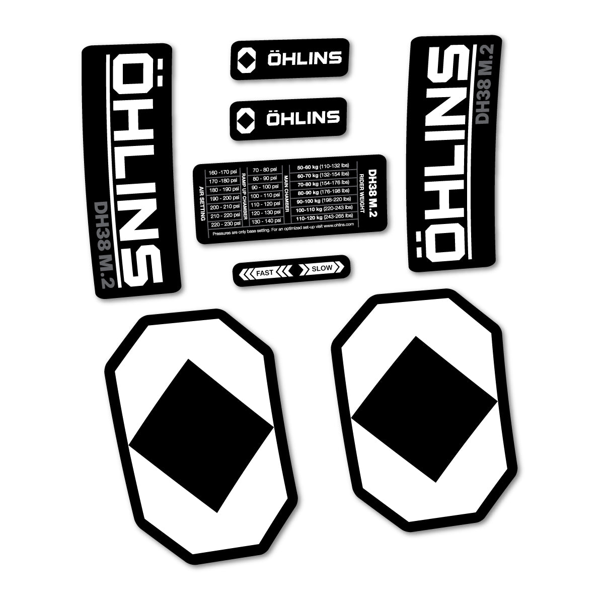 Stickers for Öhlins DH38 M.2 2027, Fork vinyl decals - White