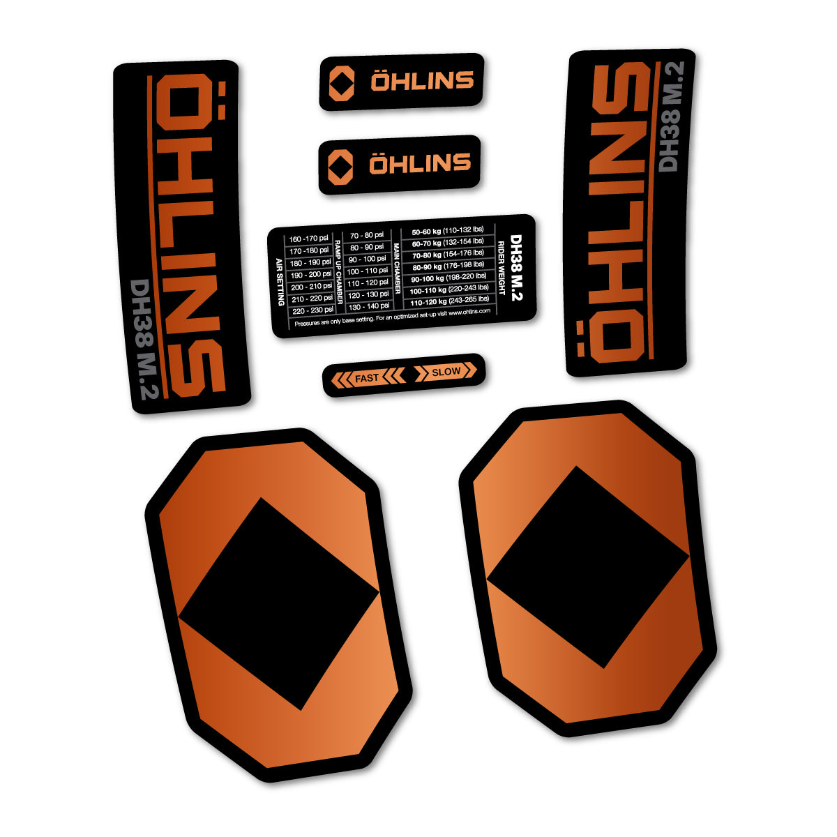 Stickers for Öhlins DH38 M.2 2027, Fork vinyl decals - Bronze