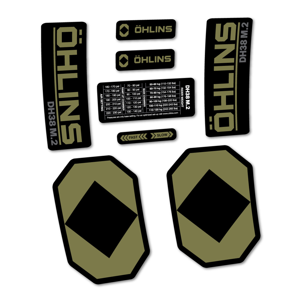 Stickers for Öhlins DH38 M.2 2027, Fork vinyl decals - Khaki