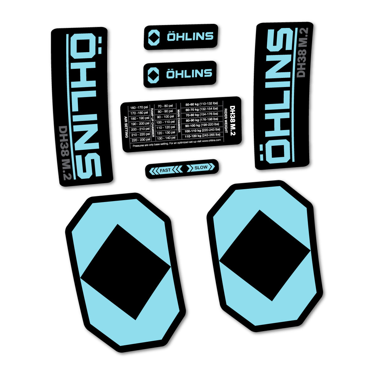 Stickers for Öhlins DH38 M.2 2027, Fork vinyl decals - Sky Blue