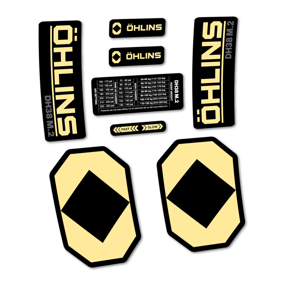 Stickers for Öhlins DH38 M.2 2027, Fork vinyl decals - Cream