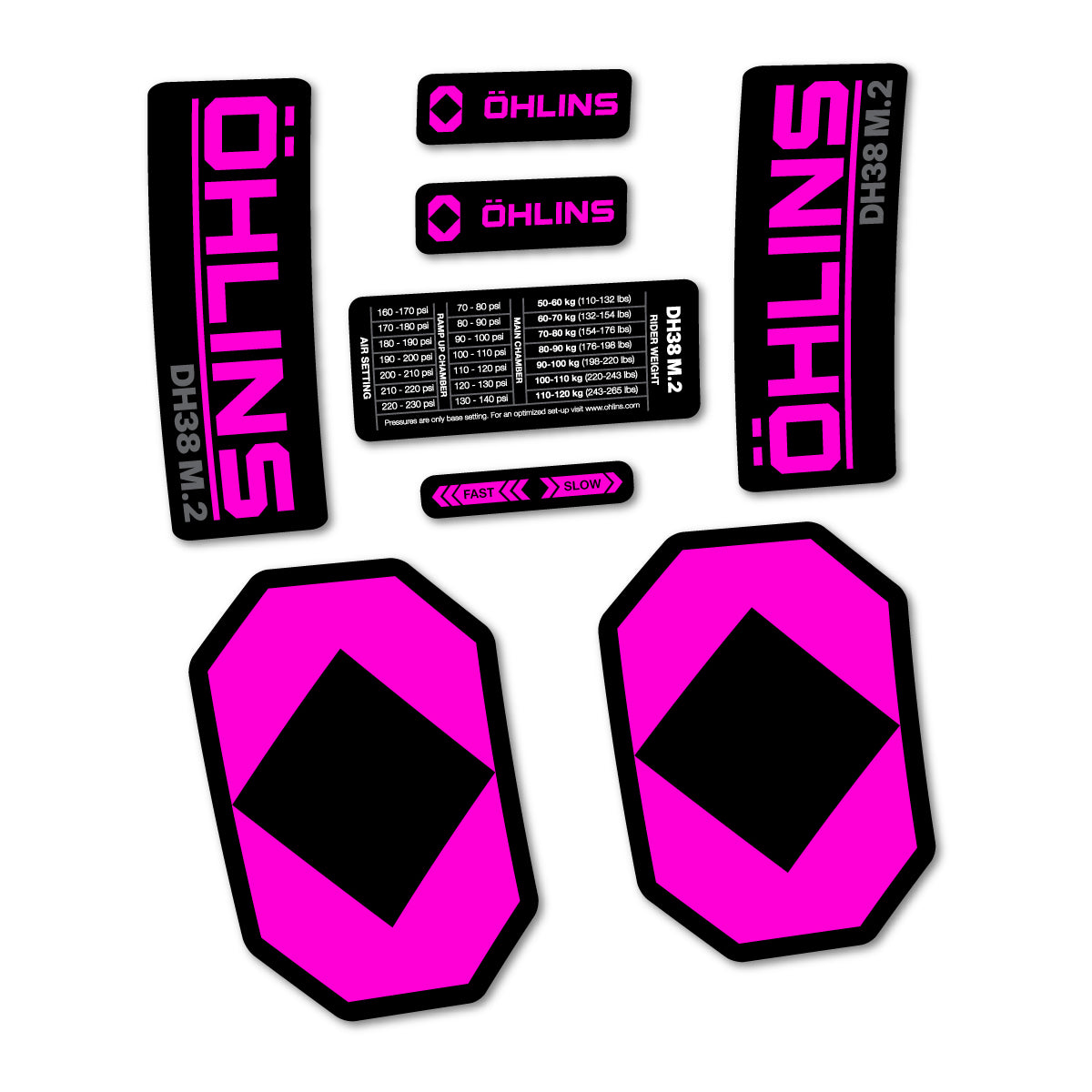 Stickers for Öhlins DH38 M.2 2027, Fork vinyl decals - Fuchsia Neon
