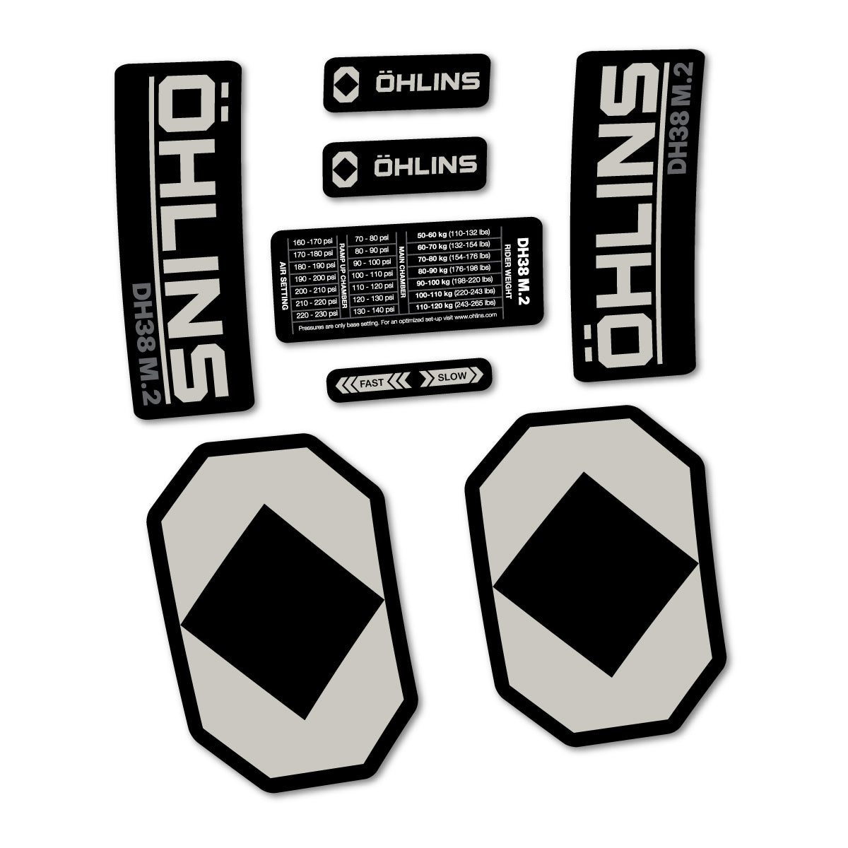 Stickers for Öhlins DH38 M.2 2027, Fork vinyl decals - Light Grey