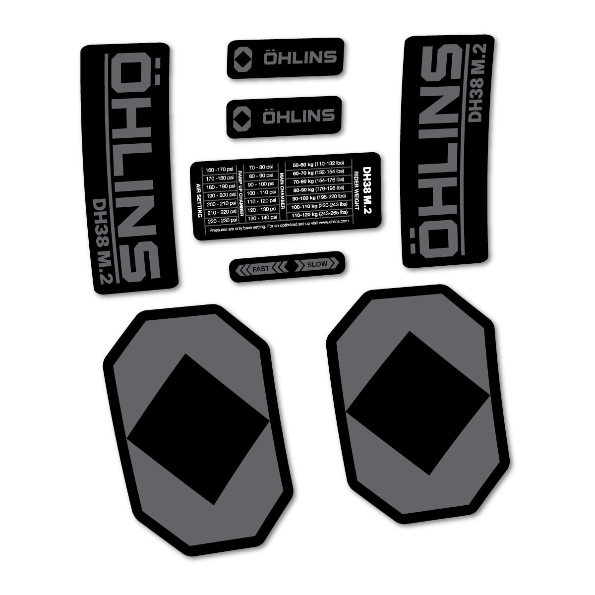Stickers for Öhlins DH38 M.2 2027, Fork vinyl decals - Medium Grey