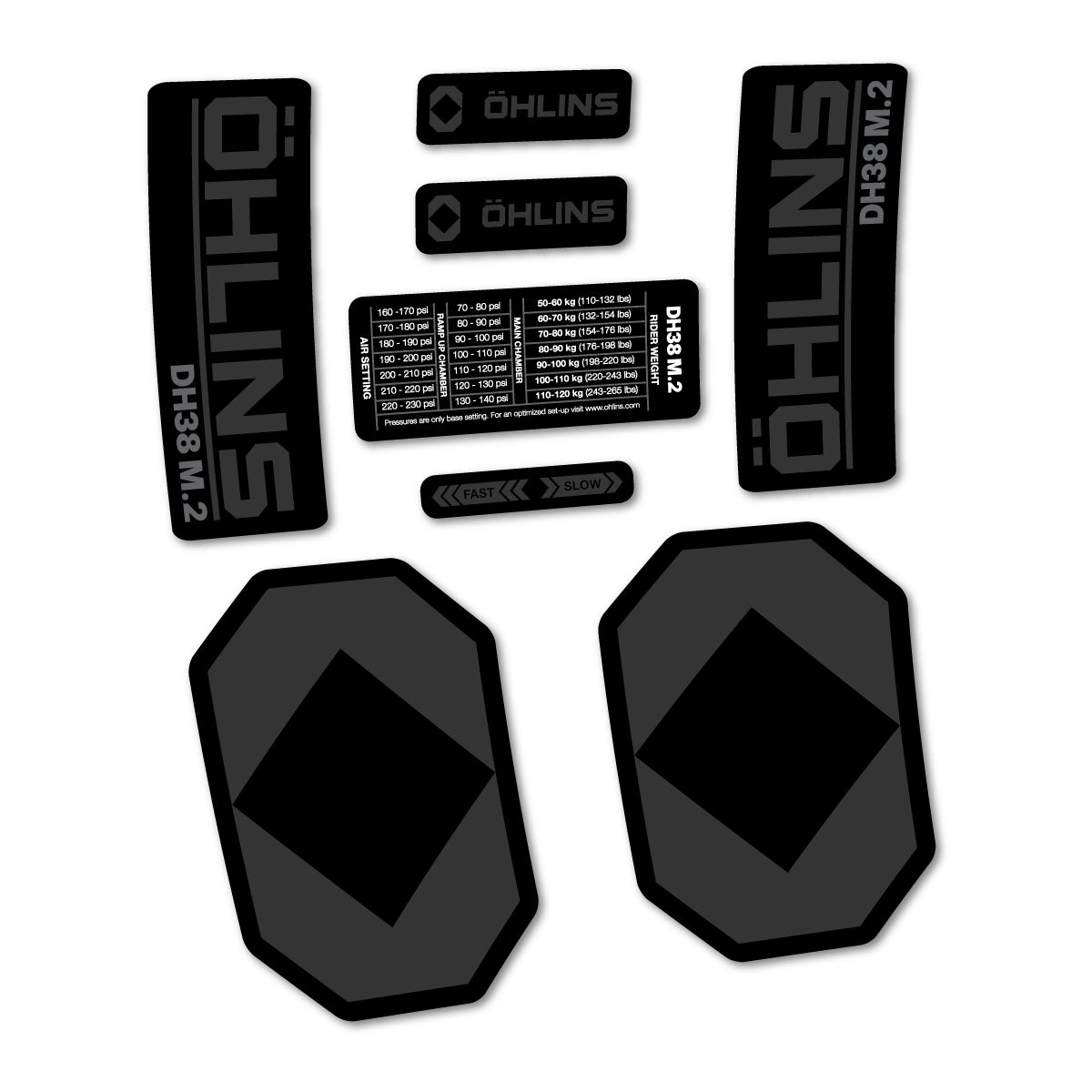 Stickers for Öhlins DH38 M.2 2027, Fork vinyl decals - Very Dark Grey