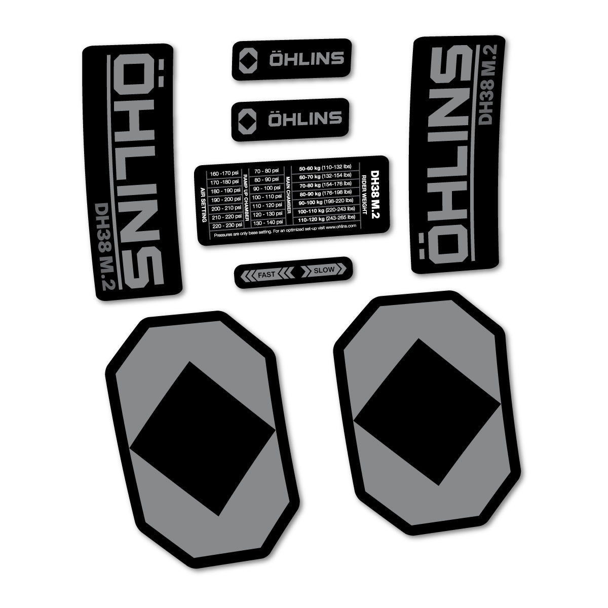 Stickers for Öhlins DH38 M.2 2027, Fork vinyl decals - Traffic Grey