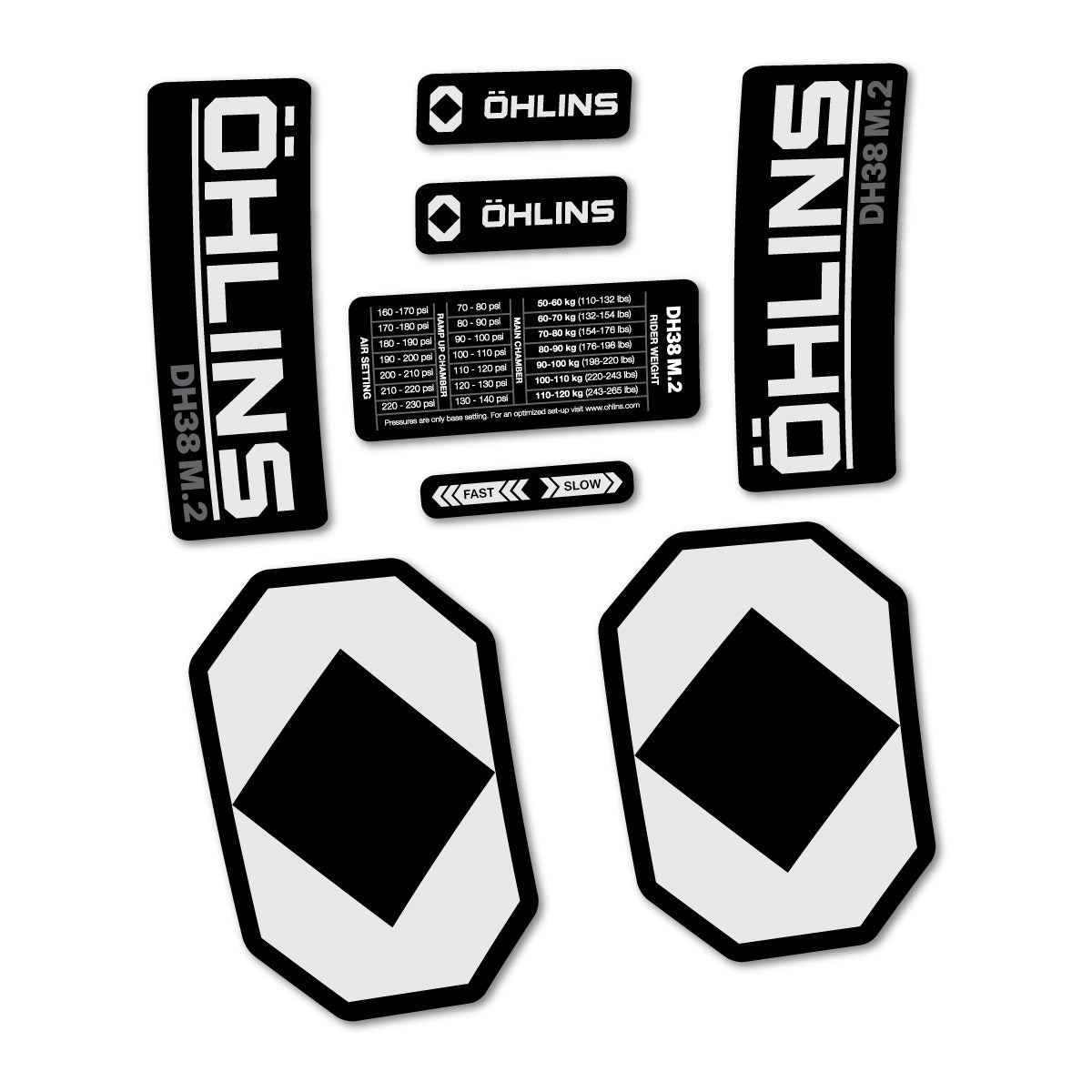 Stickers for Öhlins DH38 M.2 2027, Fork vinyl decals - Pearl Grey
