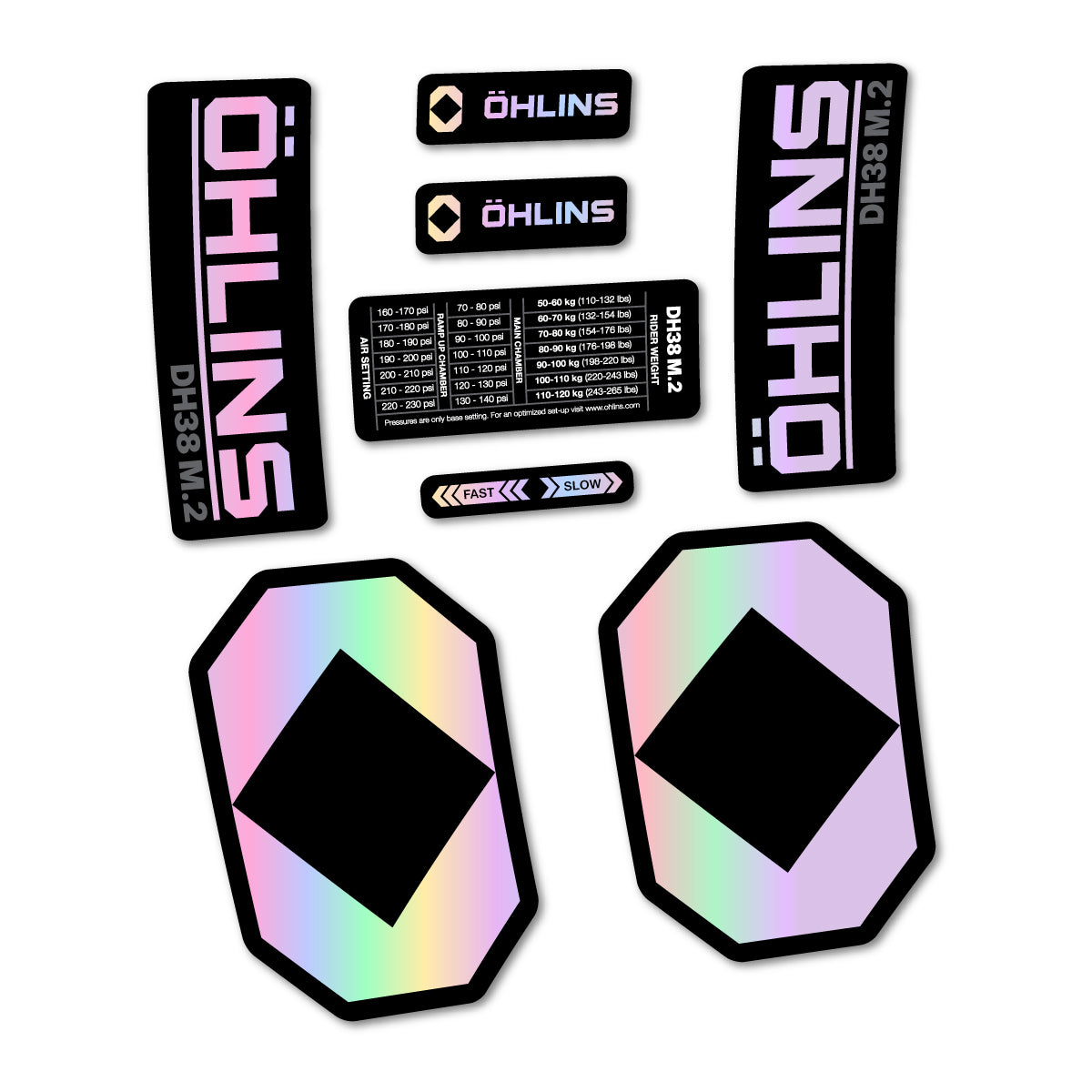 Stickers for Öhlins DH38 M.2 2027, Fork vinyl decals - Hollographic