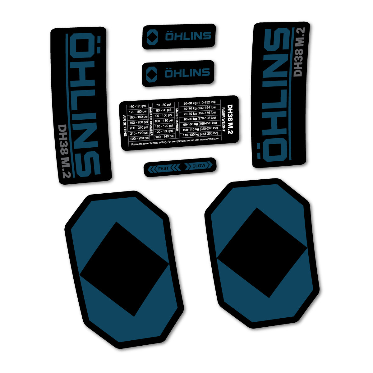 Stickers for Öhlins DH38 M.2 2027, Fork vinyl decals - Dark Lake