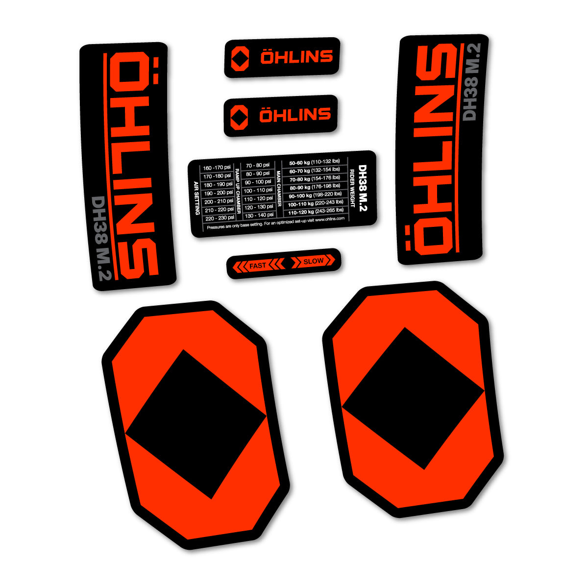 Stickers for Öhlins DH38 M.2 2027, Fork vinyl decals - Luminous Orange