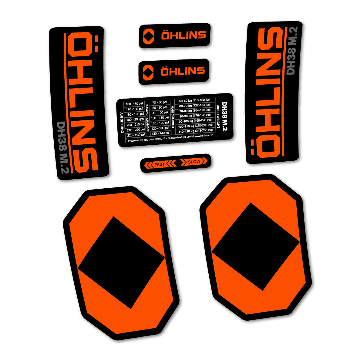 Stickers for Öhlins DH38 M.2 2027, Fork vinyl decals - Orange