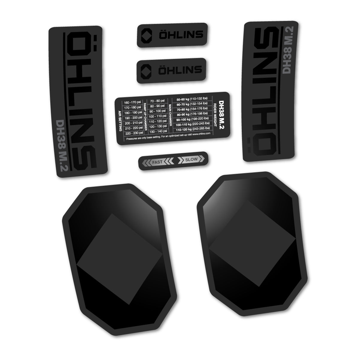 Stickers for Öhlins DH38 M.2 2027, Fork vinyl decals - Black