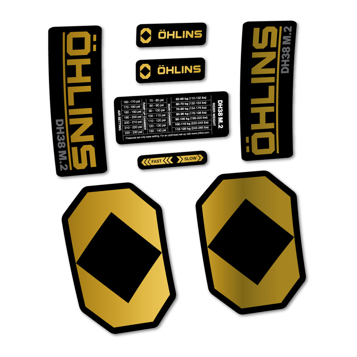 Stickers for Öhlins DH38 M.2 2027, Fork vinyl decals - Gold