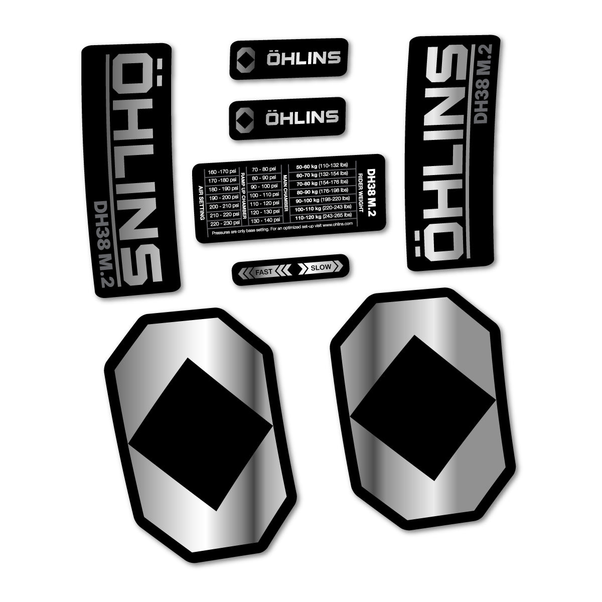 Stickers for Öhlins DH38 M.2 2027, Fork vinyl decals - Chrome Silver