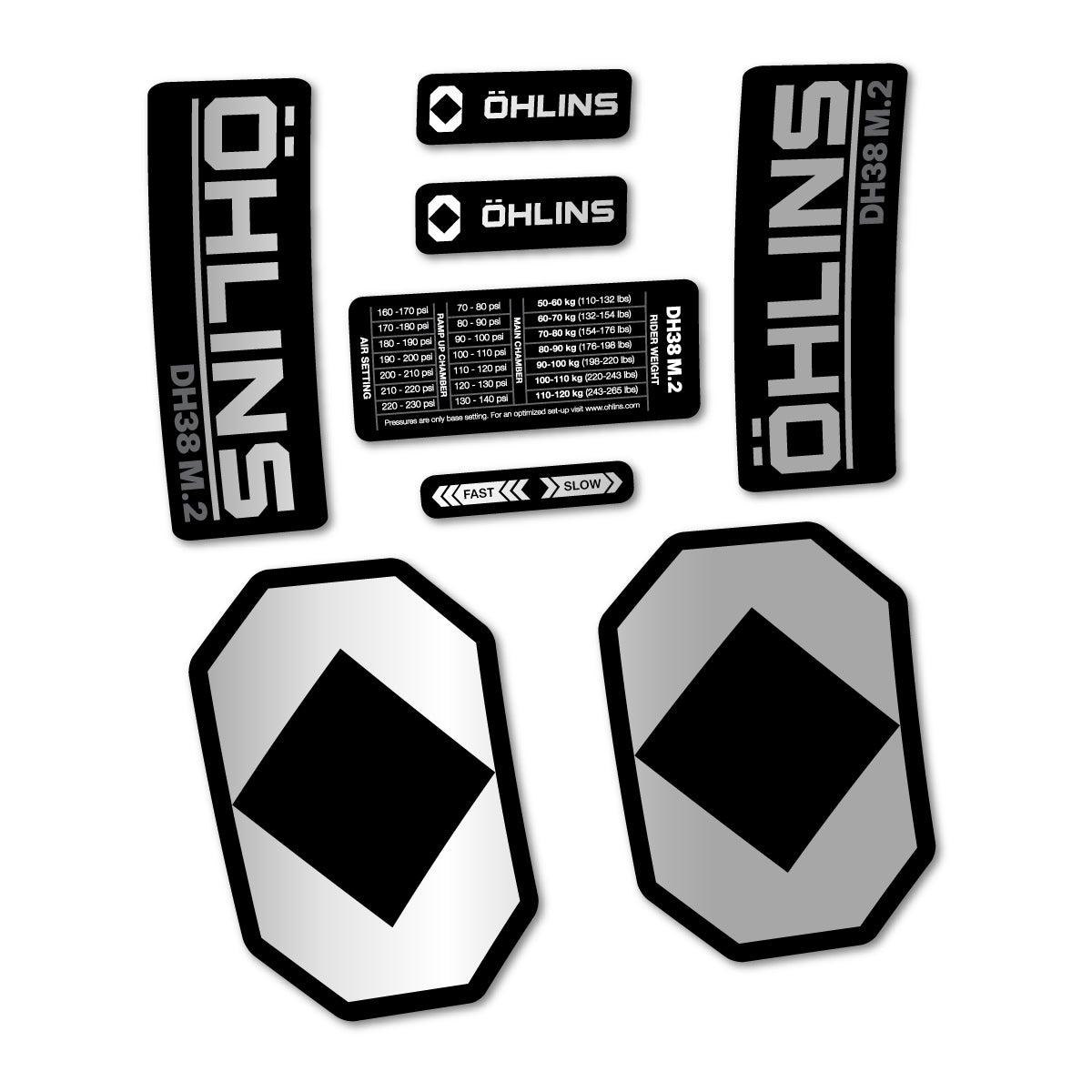 Stickers for Öhlins DH38 M.2 2027, Fork vinyl decals - Light Silver