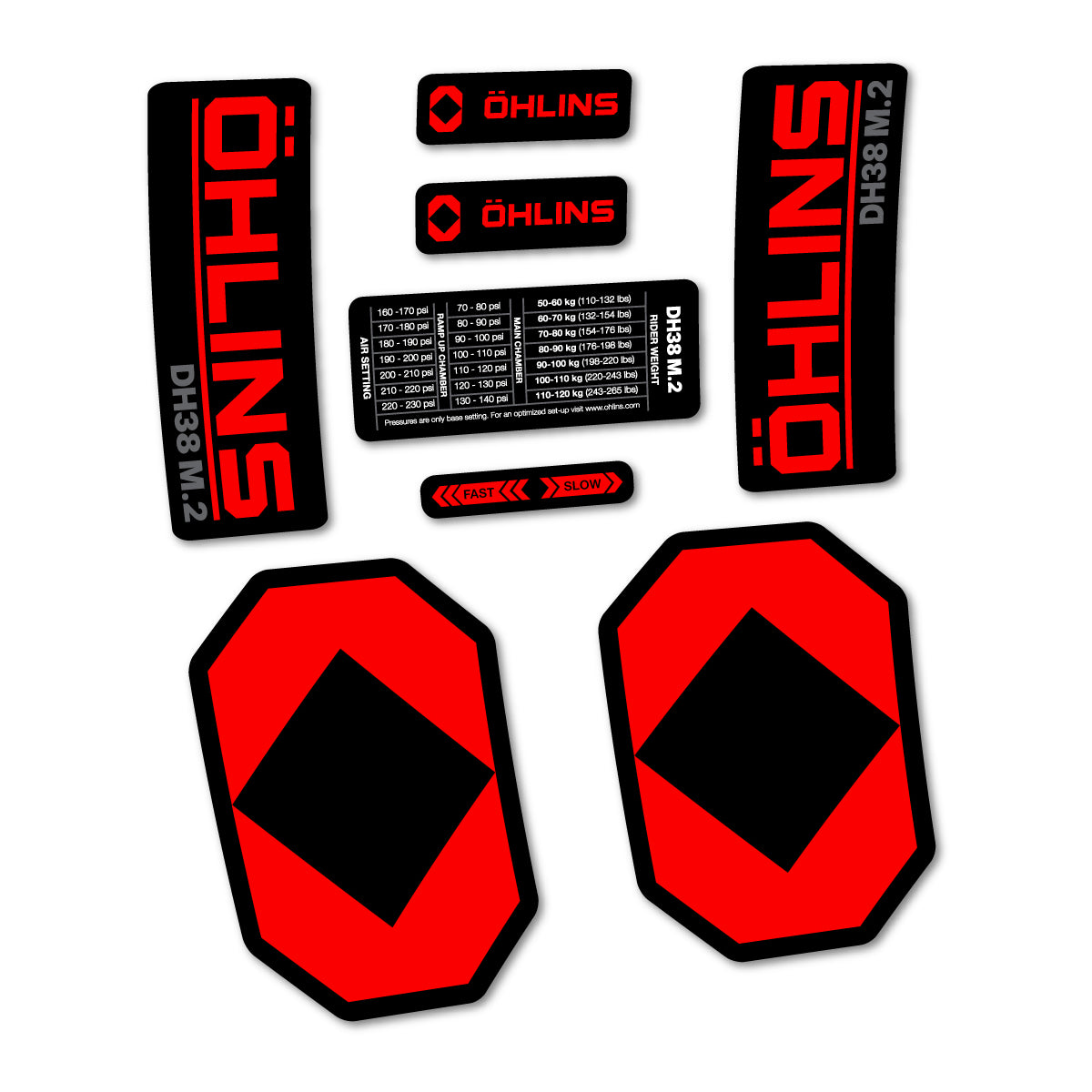 Stickers for Öhlins DH38 M.2 2027, Fork vinyl decals - Orange Red