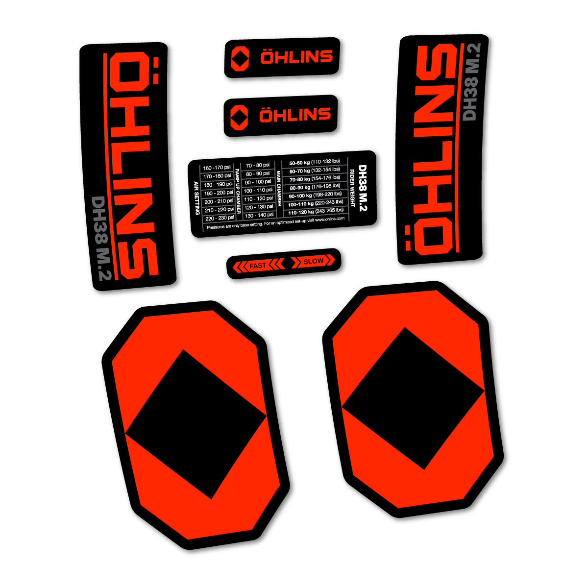 Stickers for Öhlins DH38 M.2 2027, Fork vinyl decals - Neon Red