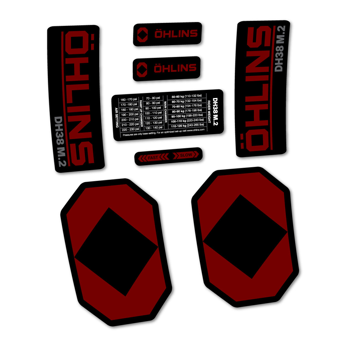 Stickers for Öhlins DH38 M.2 2027, Fork vinyl decals - Very Dark Red