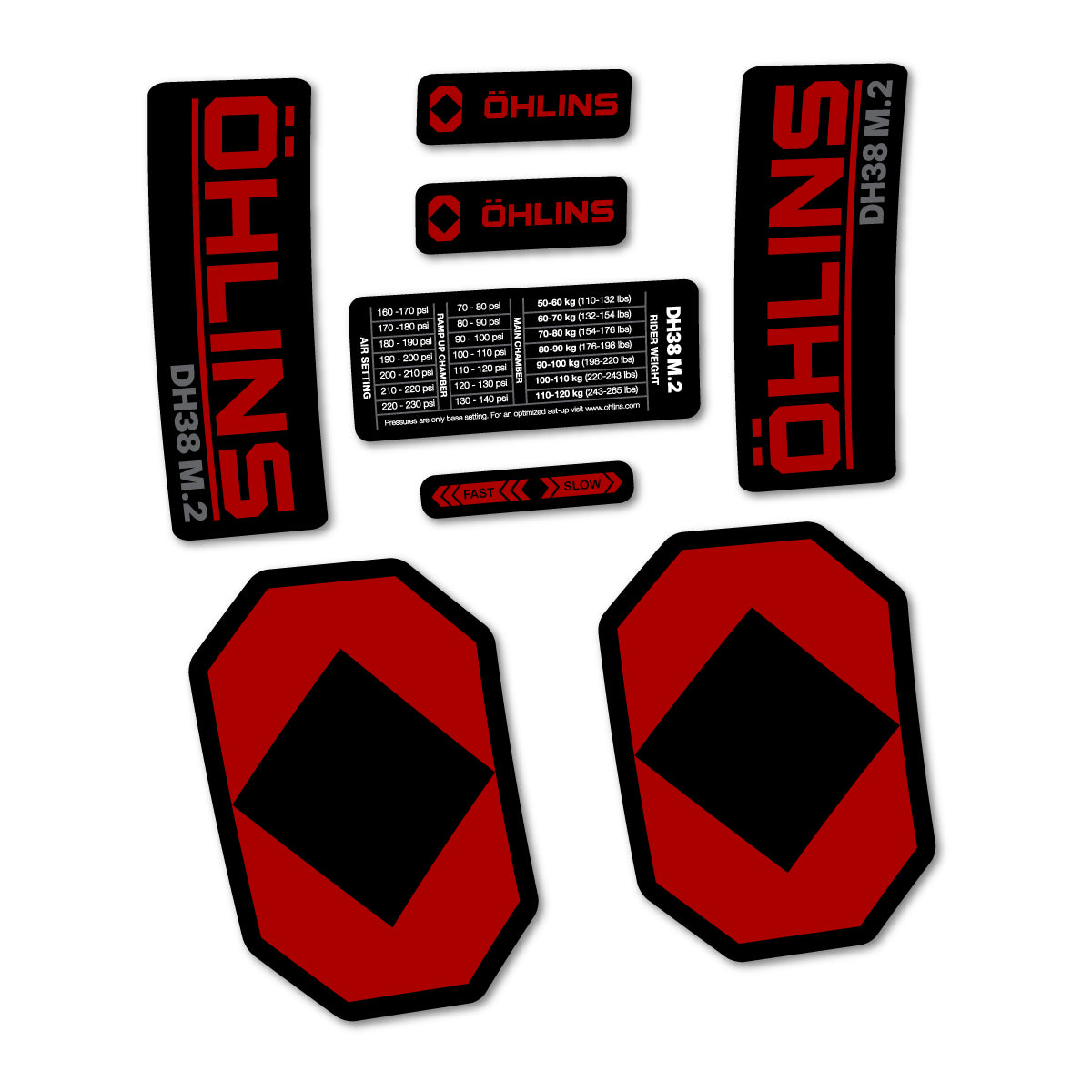 Stickers for Öhlins DH38 M.2 2027, Fork vinyl decals - Dark Red