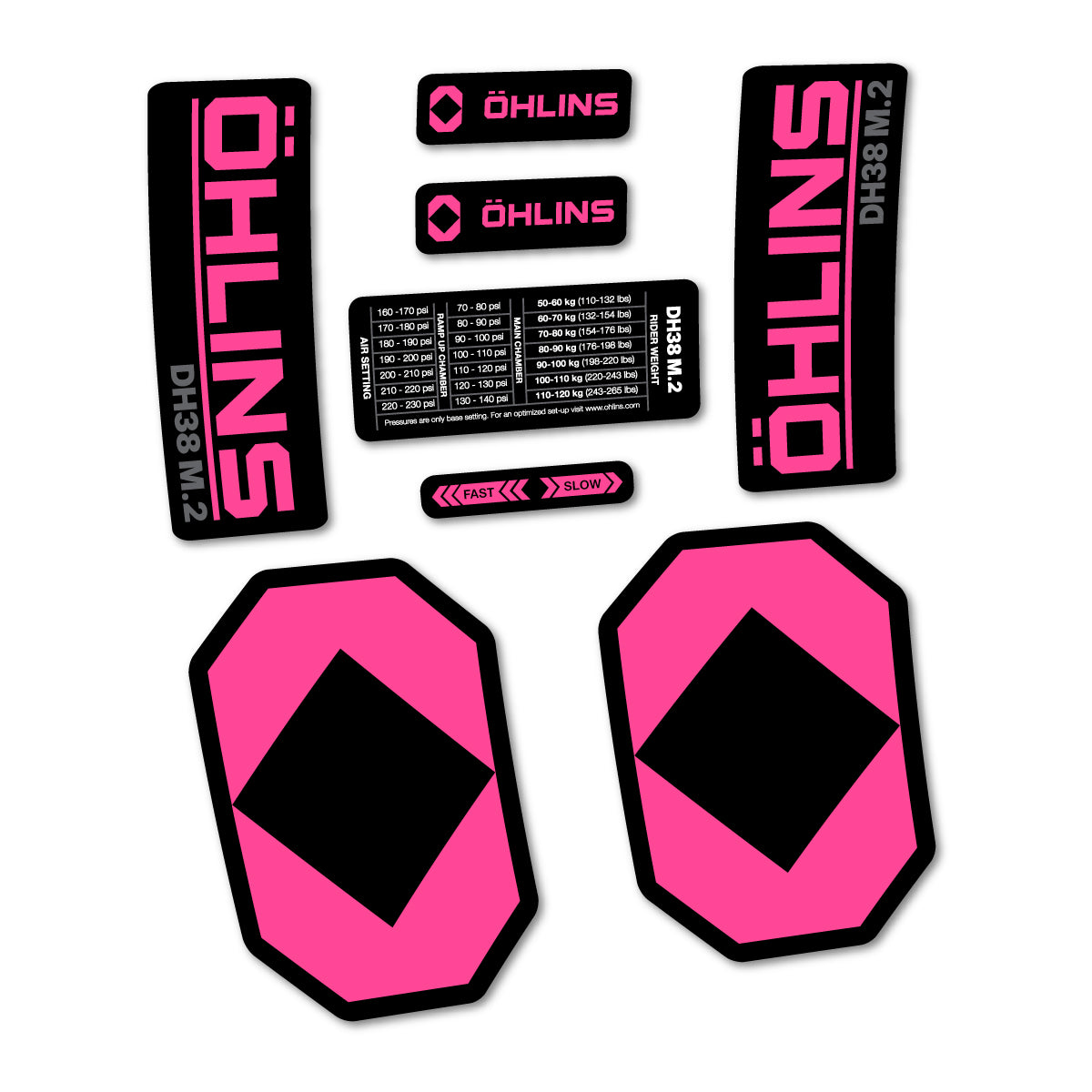 Stickers for Öhlins DH38 M.2 2027, Fork vinyl decals - Bubblegum Pink