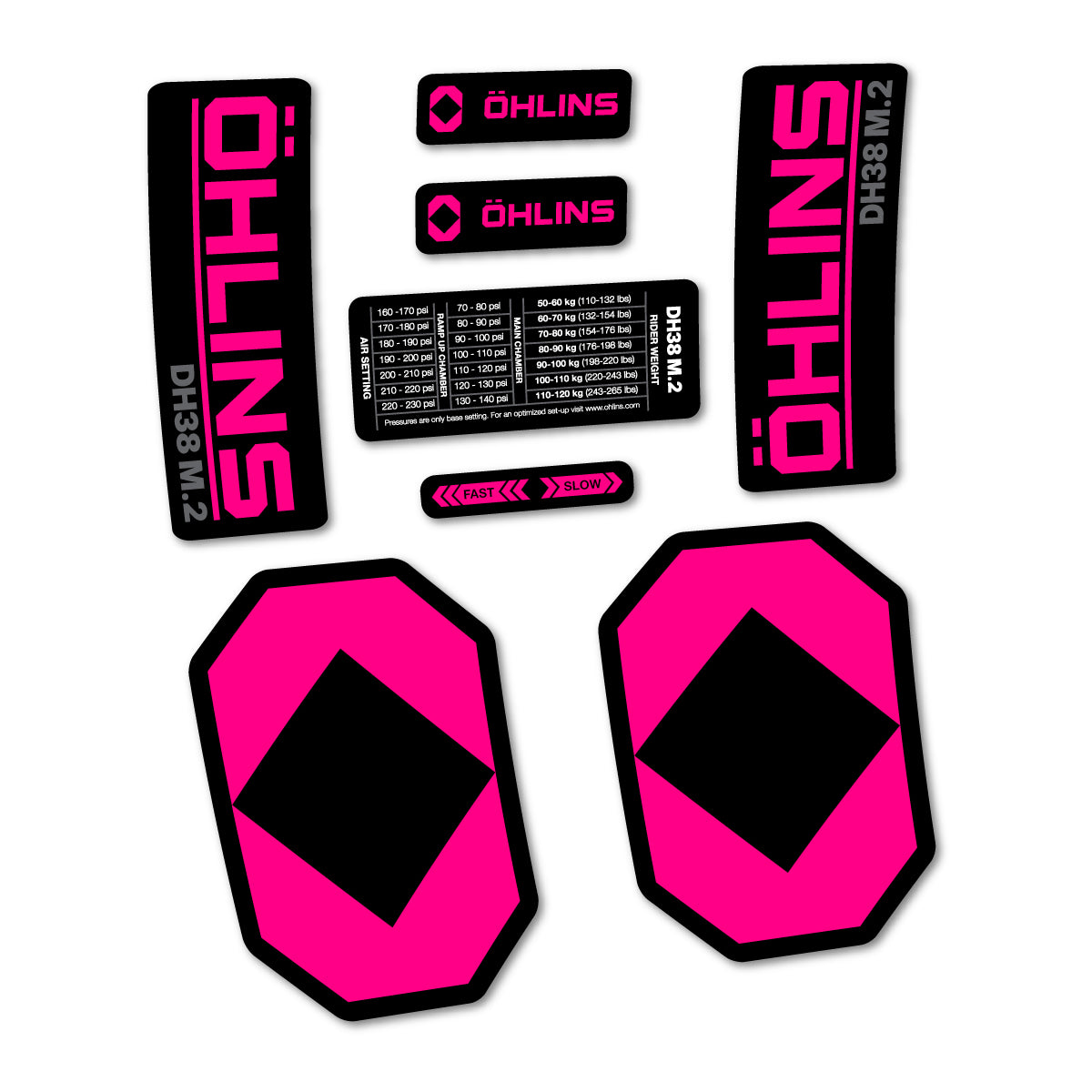 Stickers for Öhlins DH38 M.2 2027, Fork vinyl decals - Fuchsia