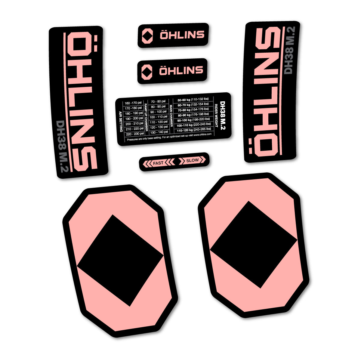 Stickers for Öhlins DH38 M.2 2027, Fork vinyl decals - Salmon Pink