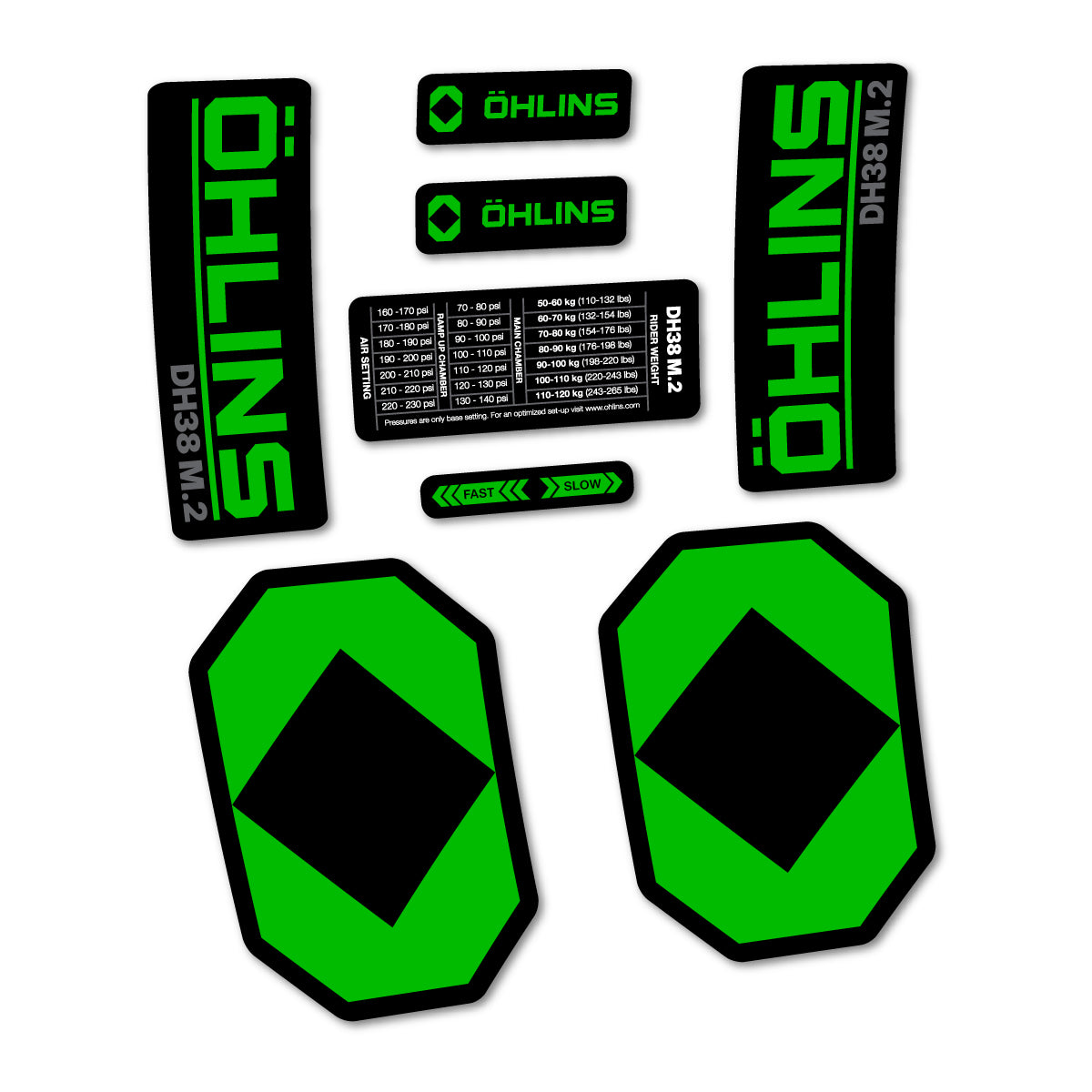 Stickers for Öhlins DH38 M.2 2027, Fork vinyl decals - Grass Green