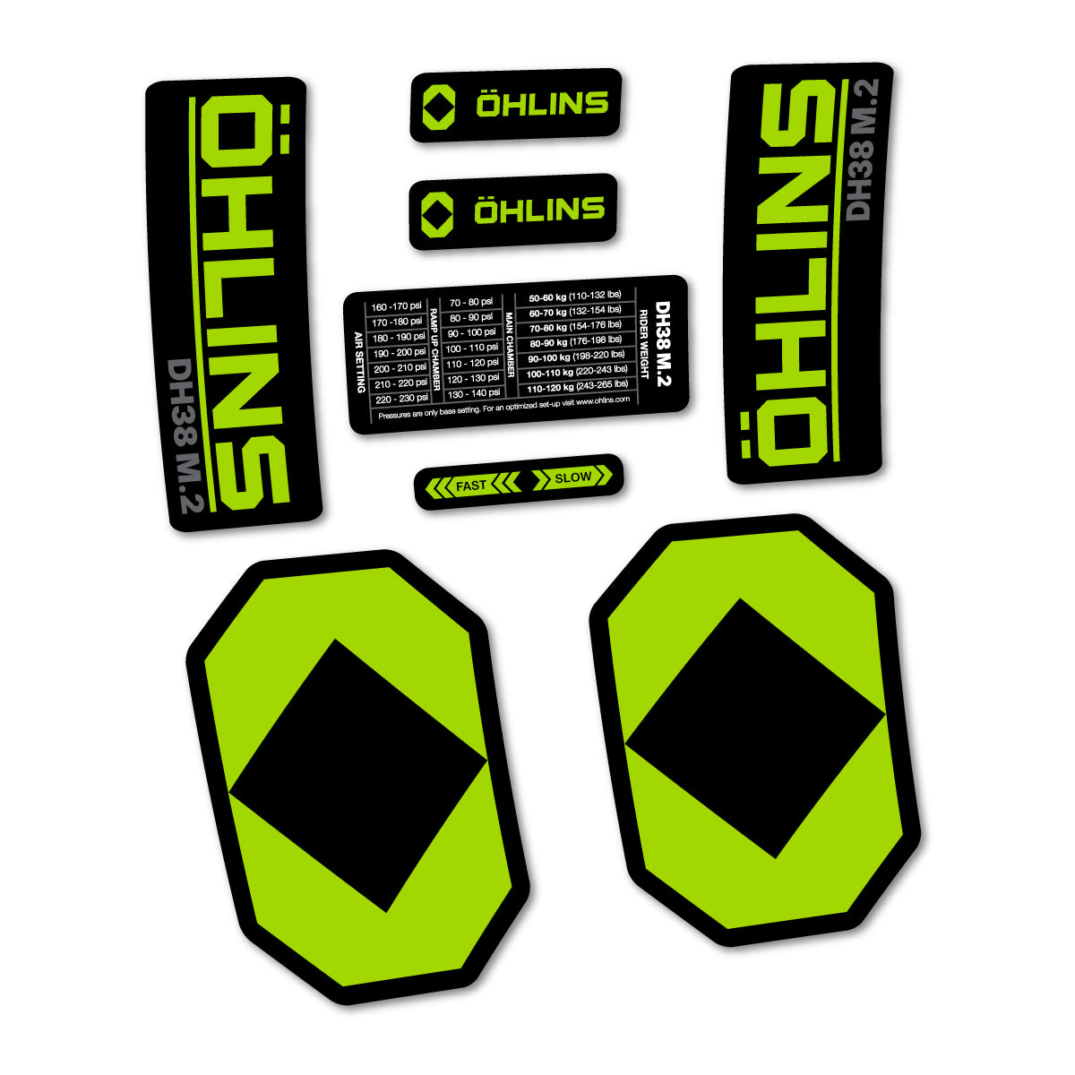 Stickers for Öhlins DH38 M.2 2027, Fork vinyl decals - Lime Green