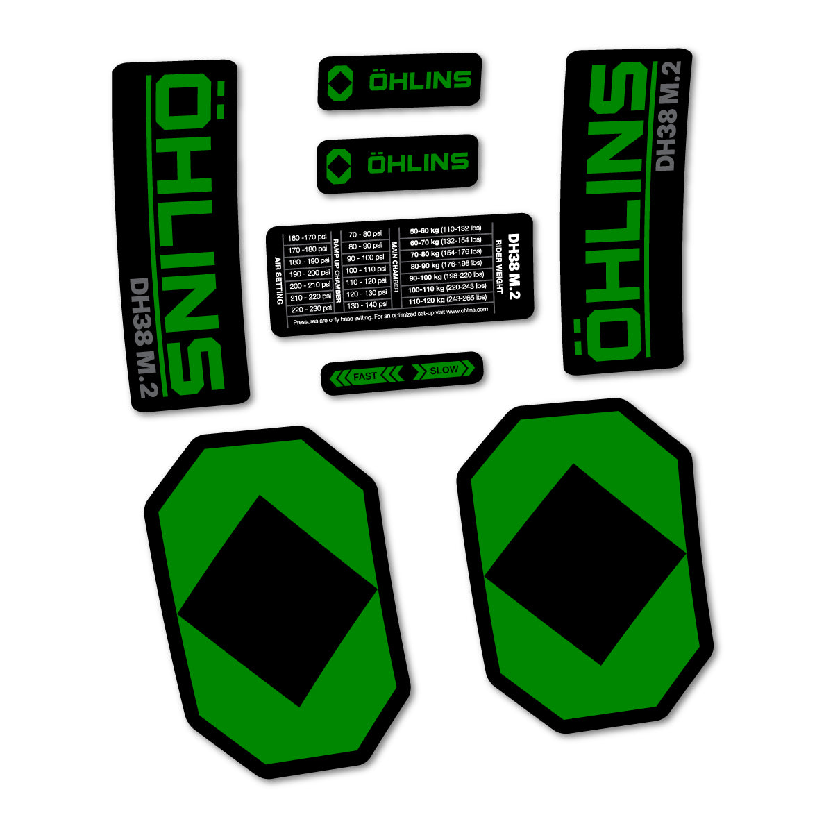 Stickers for Öhlins DH38 M.2 2027, Fork vinyl decals - Medium Green