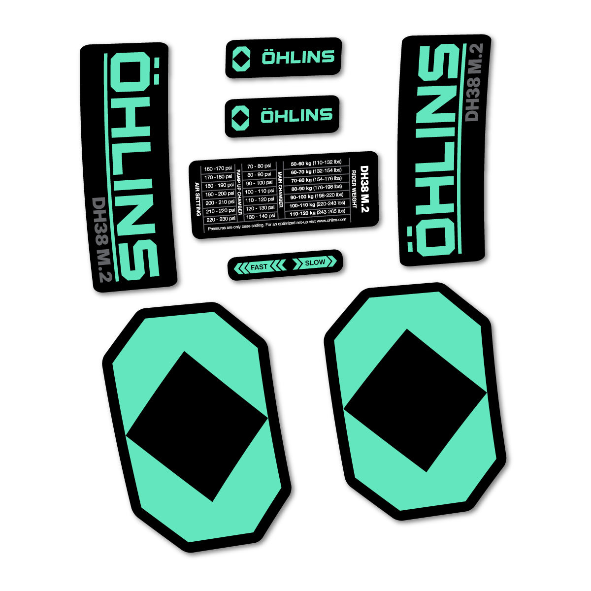 Stickers for Öhlins DH38 M.2 2027, Fork vinyl decals - Mint