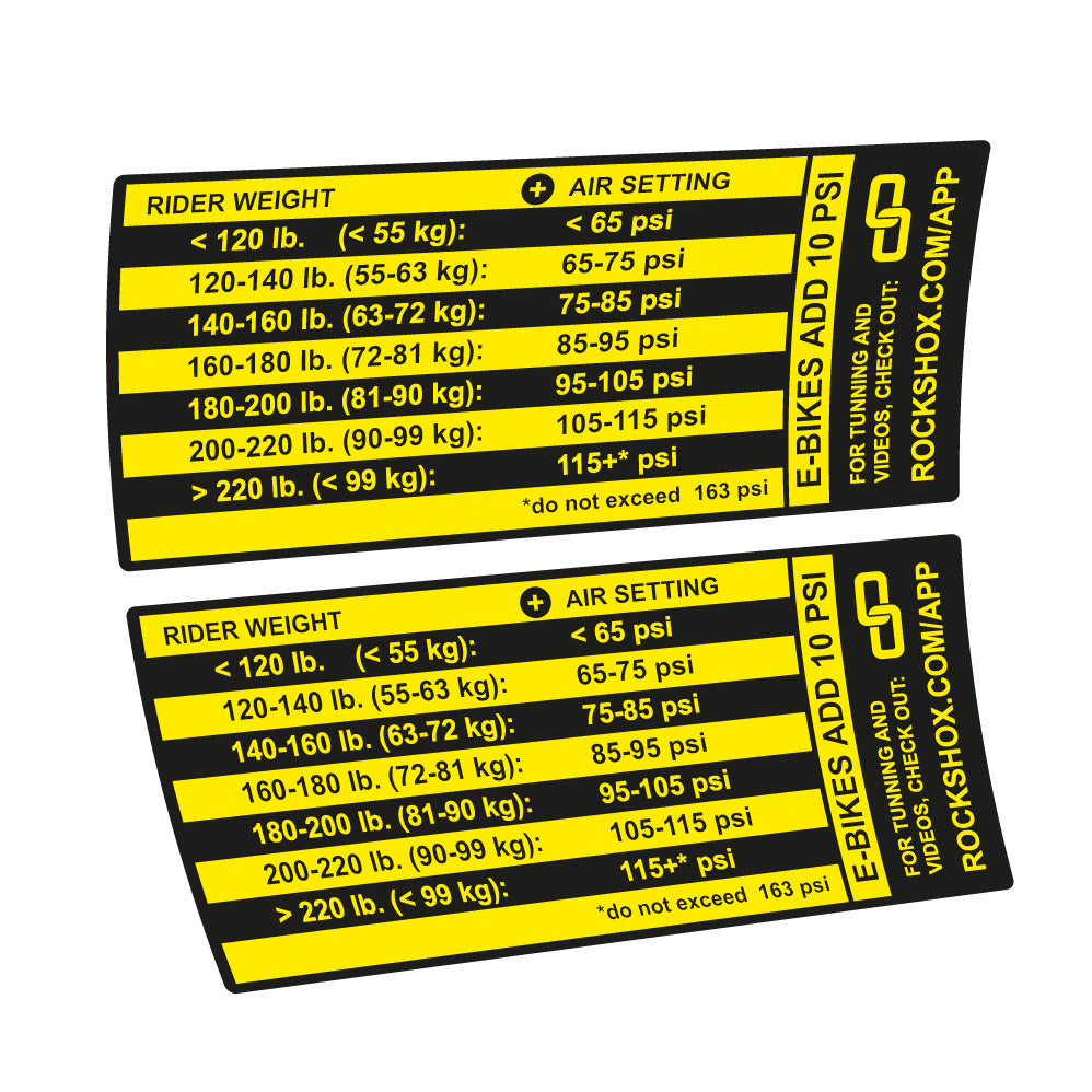 Decal Rock Shox Pike Pressure Table, Fork 29, bike sticker vinyl