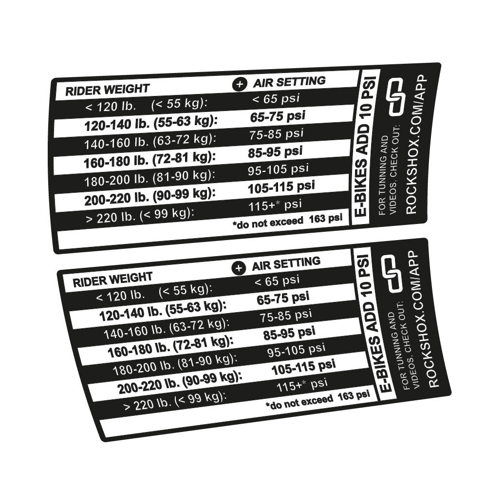 Decal Rock Shox Pike Pressure Table, Fork 29, bike sticker vinyl