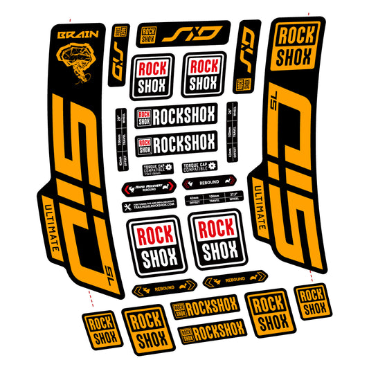 Stickers for RockShox SID Brain Ultimate 2021-2025, Fork vinyl decals - Orange Yellow
