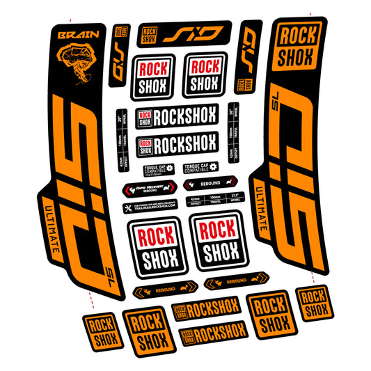 Stickers for RockShox SID Brain Ultimate 2021-2025, Fork vinyl decals - Saffron Yellow