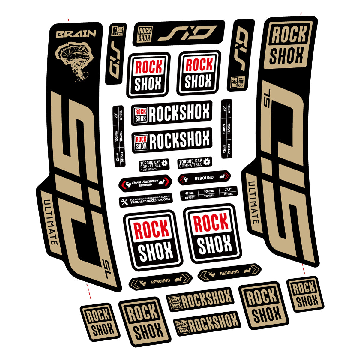 Stickers for RockShox SID Brain Ultimate 2021-2025, Fork vinyl decals - Sand