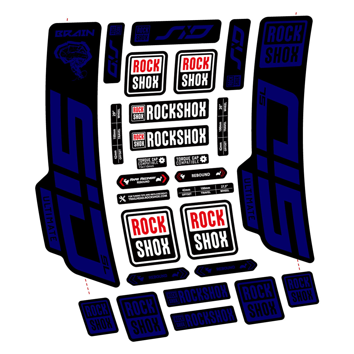 Stickers for RockShox SID Brain Ultimate 2021-2025, Fork vinyl decals - Scandinavian Blue