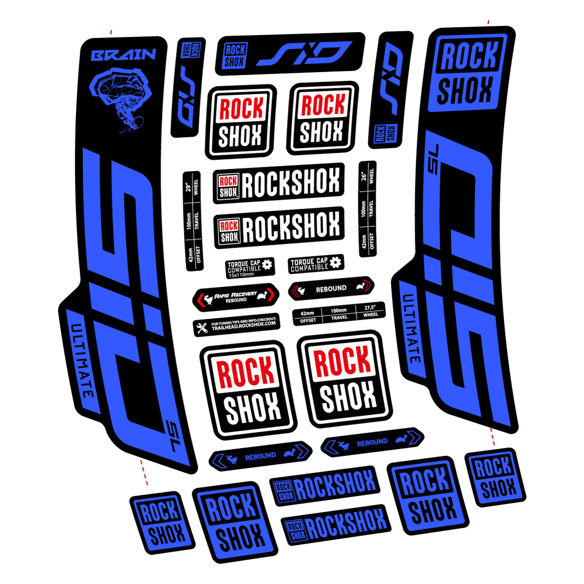 Stickers for RockShox SID Brain Ultimate 2021-2025, Fork vinyl decals - Medium Blue