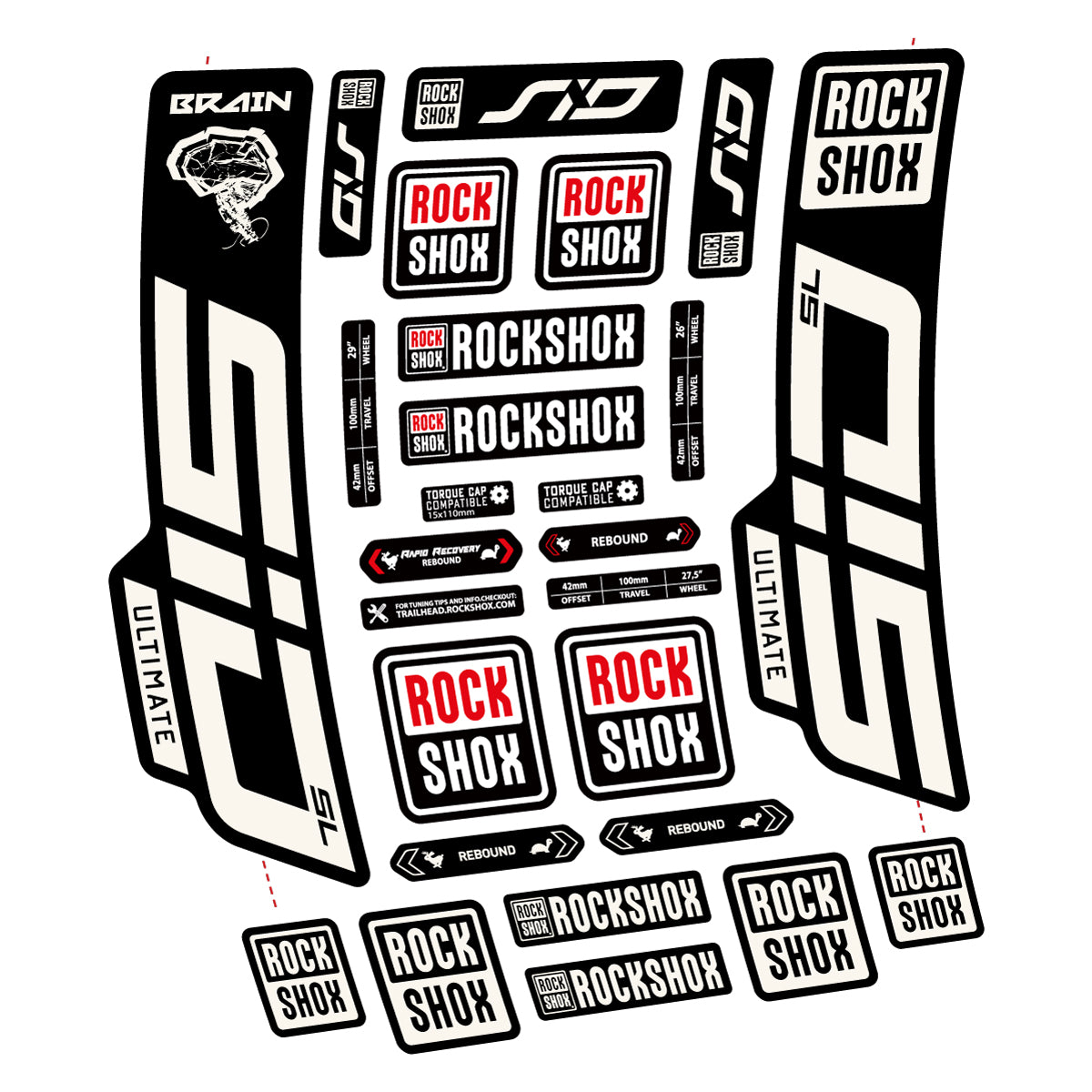 Stickers for RockShox SID Brain Ultimate 2021-2025, Fork vinyl decals - Bone White