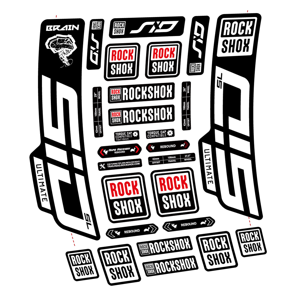 Stickers for RockShox SID Brain Ultimate 2021-2025, Fork vinyl decals - White