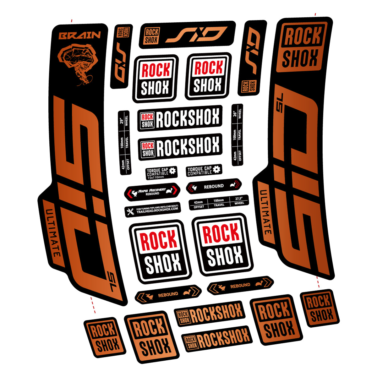 Stickers for RockShox SID Brain Ultimate 2021-2025, Fork vinyl decals - Bronze