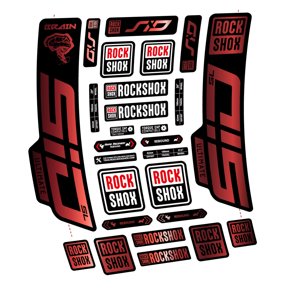 Stickers for RockShox SID Brain Ultimate 2021-2025, Fork vinyl decals - Copper