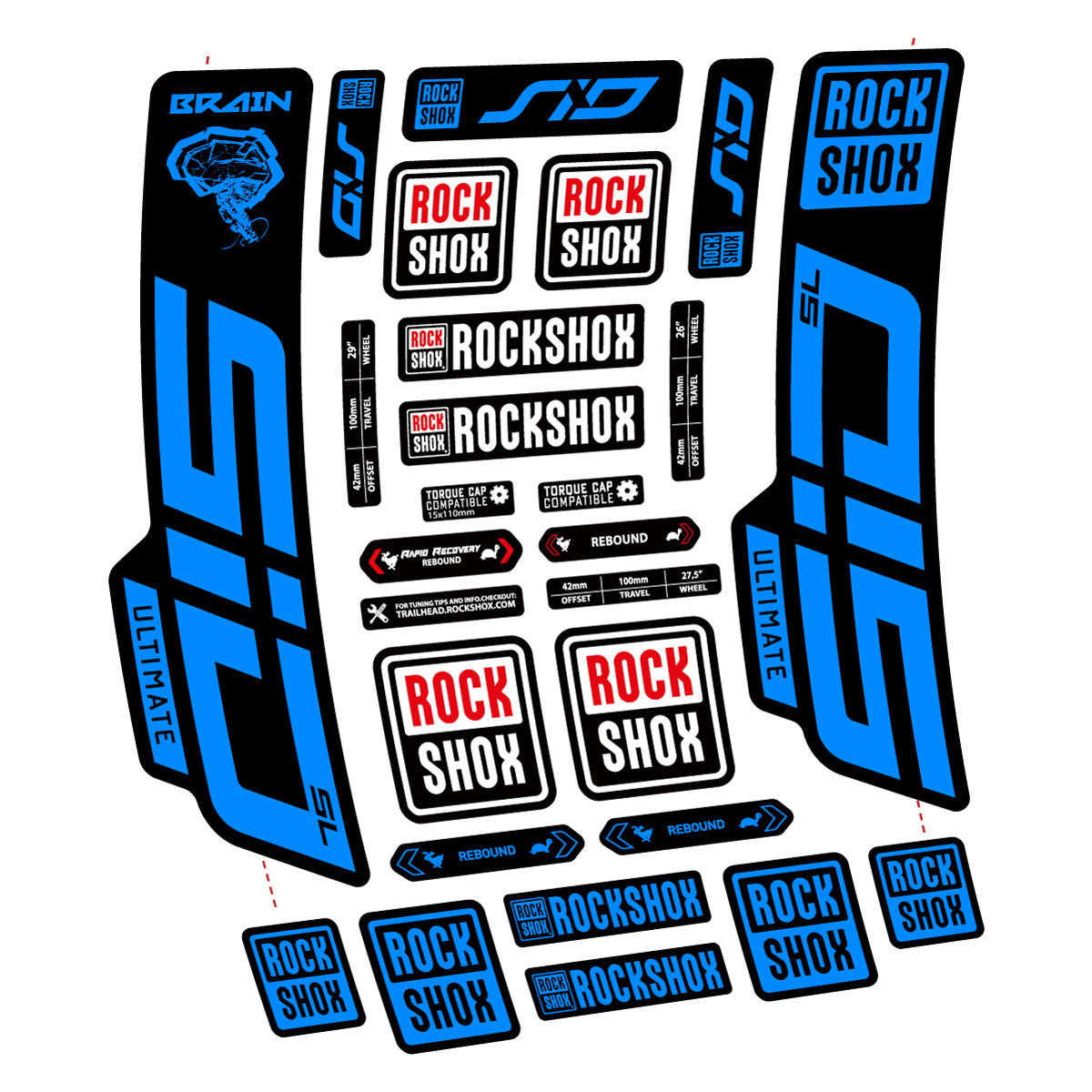 Stickers for RockShox SID Brain Ultimate 2021-2025, Fork vinyl decals - Luminous Cyan
