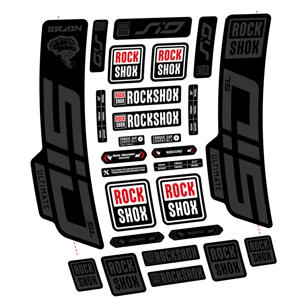 Stickers for RockShox SID Brain Ultimate 2021-2025, Fork vinyl decals - Very Dark Grey