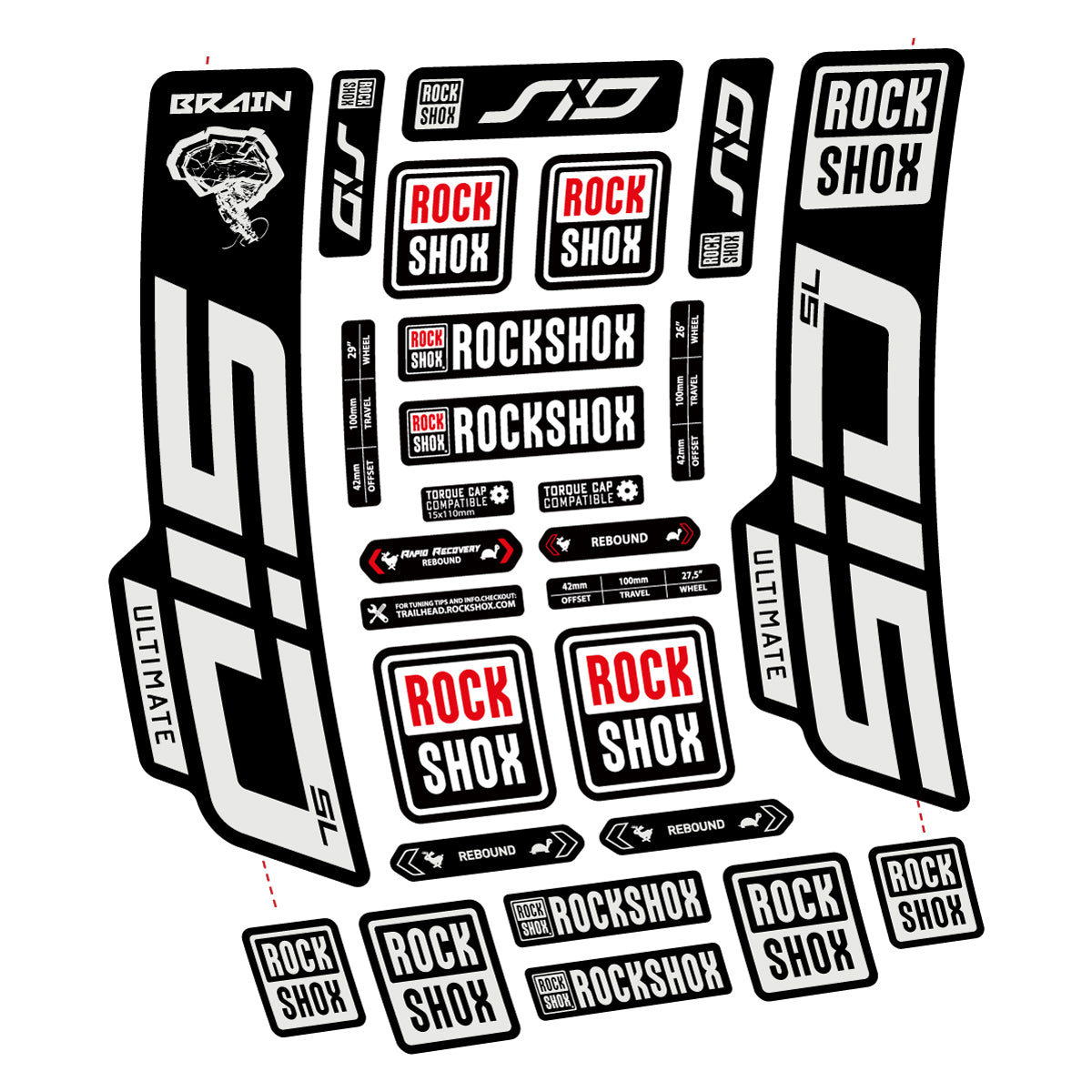 Stickers for RockShox SID Brain Ultimate 2021-2025, Fork vinyl decals - Pearl Grey